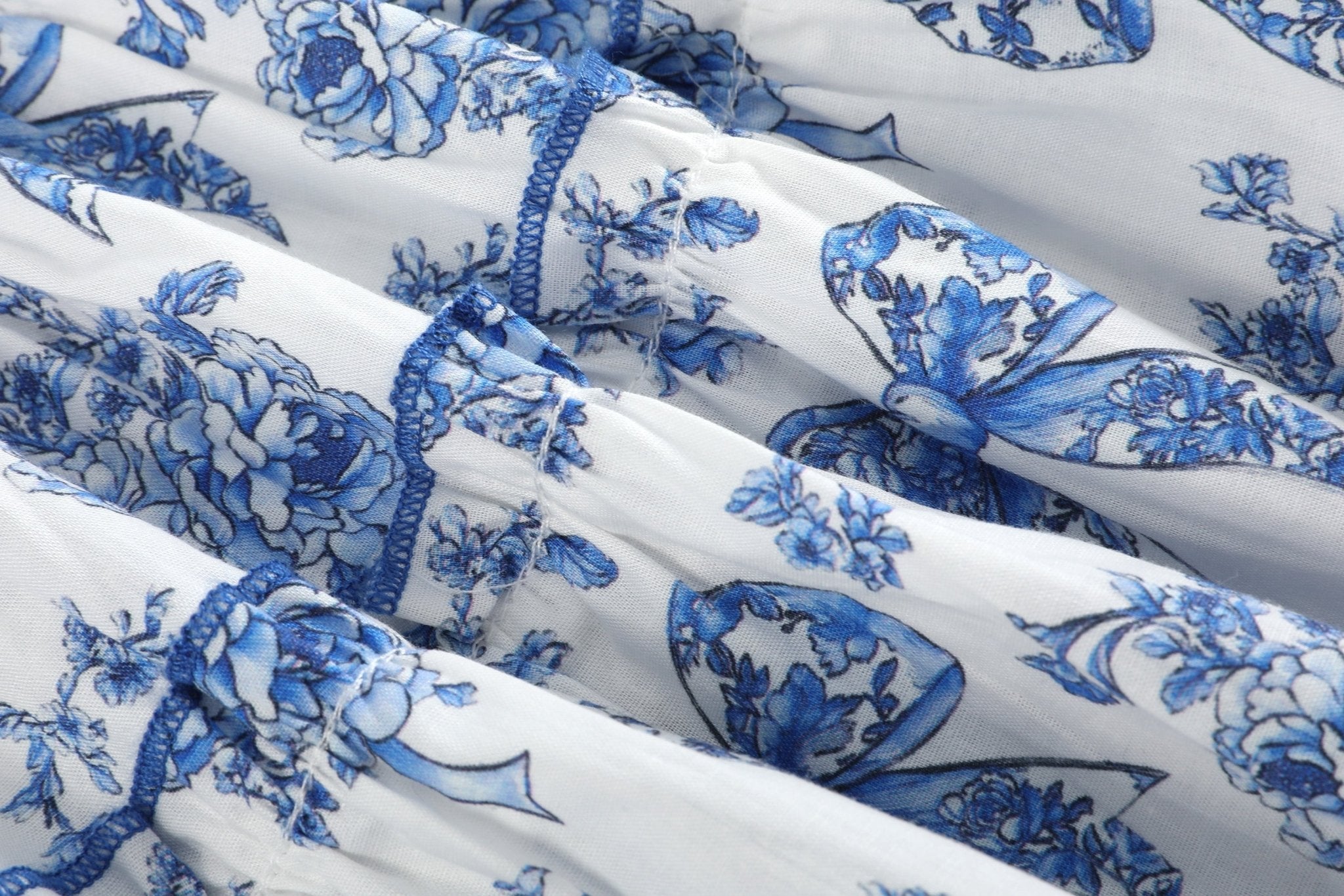 Blue And White Print Layered Sundress