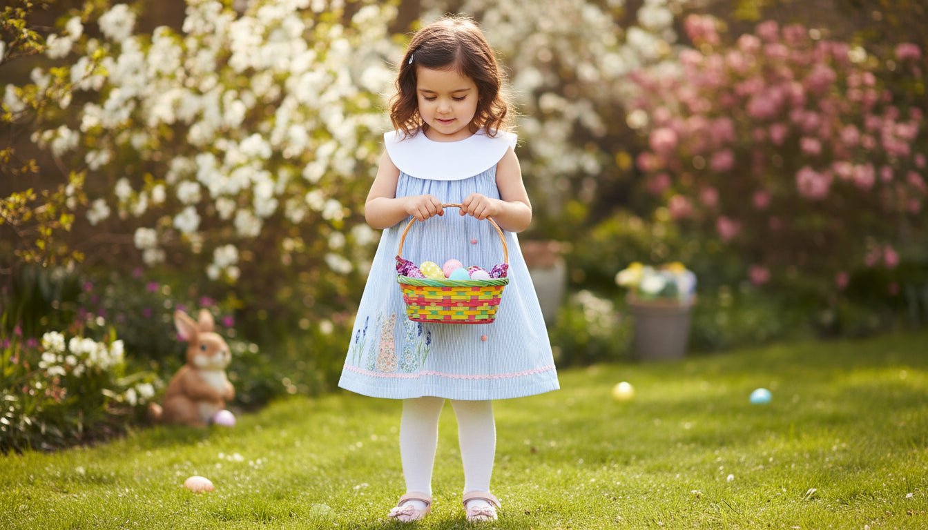 Blue Bunnies Seersucker Yoke Dress