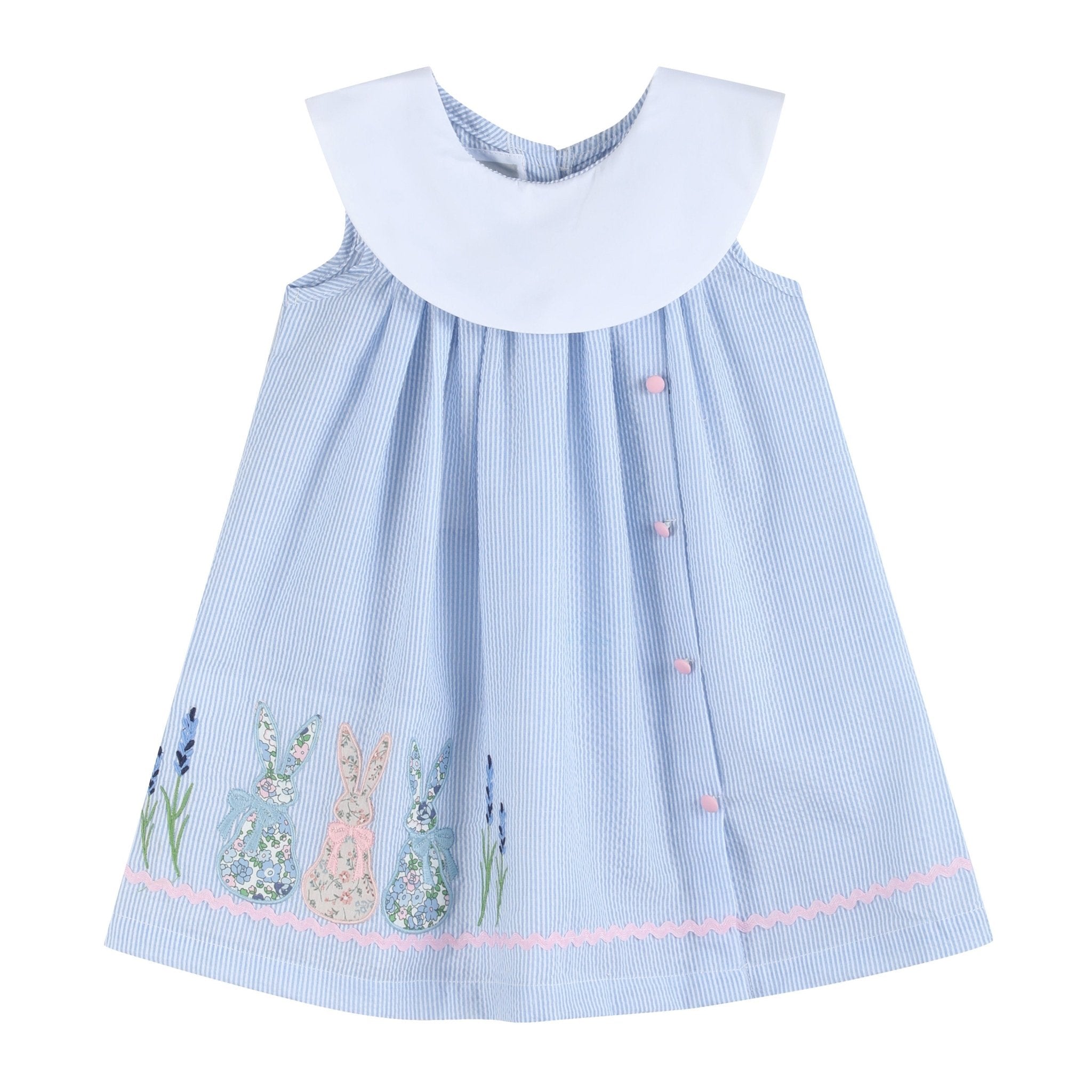 Blue Bunnies Seersucker Yoke Dress