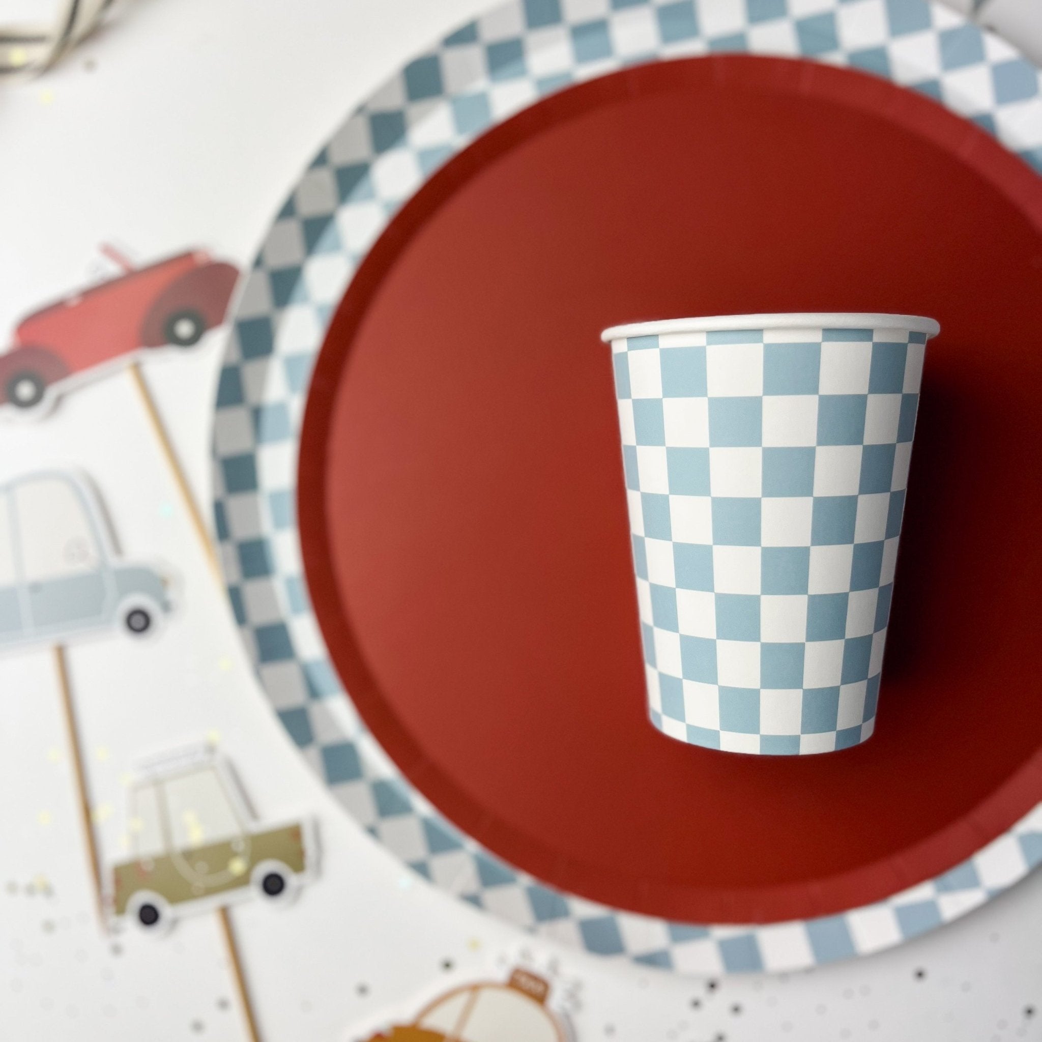 Blue Checkered Cups (set Of 8)