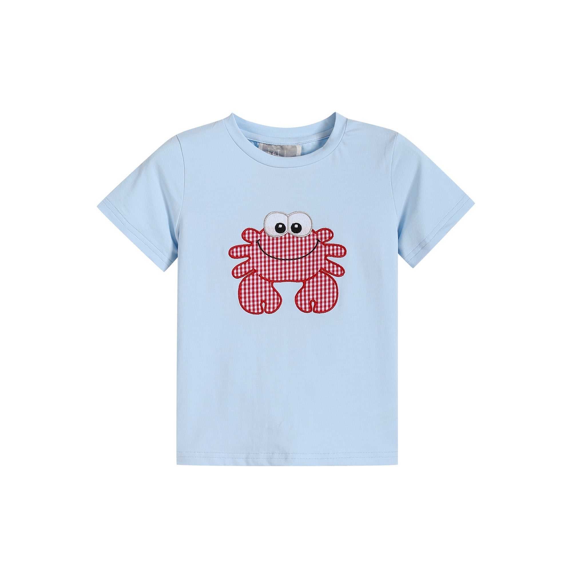 Blue Crab Shirt And Red Gingham Shorts Set
