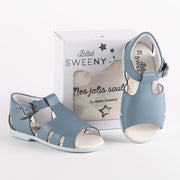 Blue Leather T-bar Walker Sandals