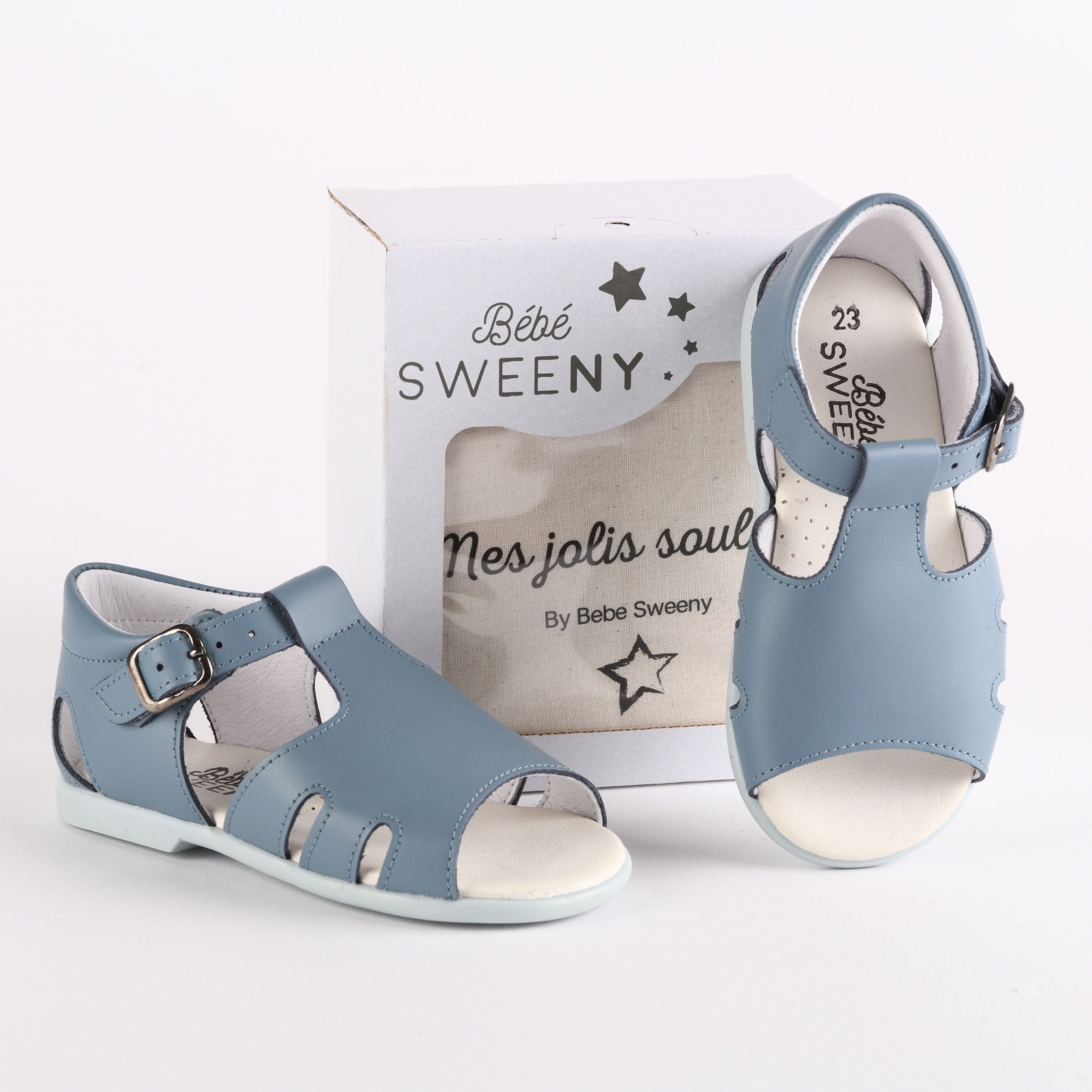 Blue Leather T-bar Walker Sandals
