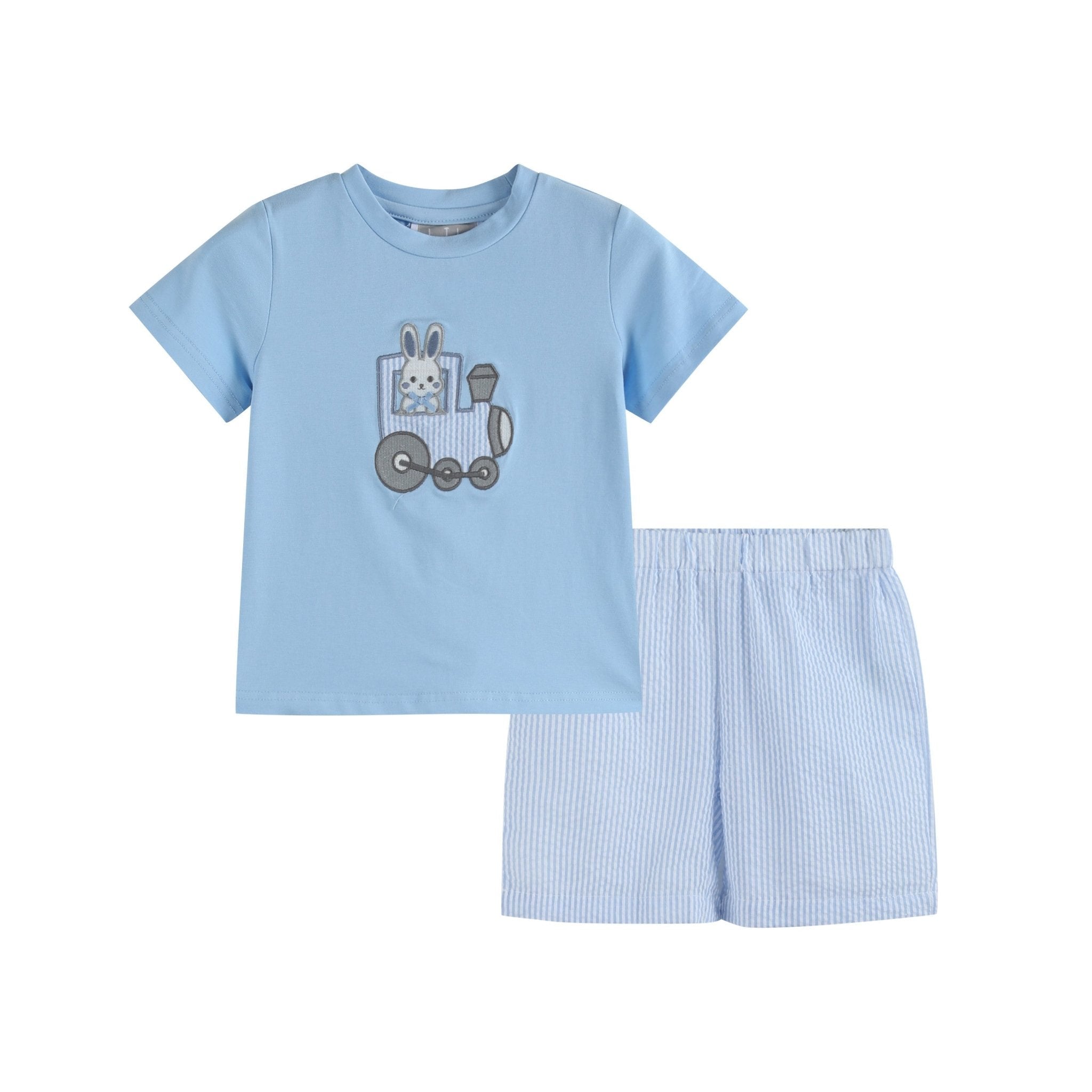 Blue Train T-shirt And Seersucker Shorts Set