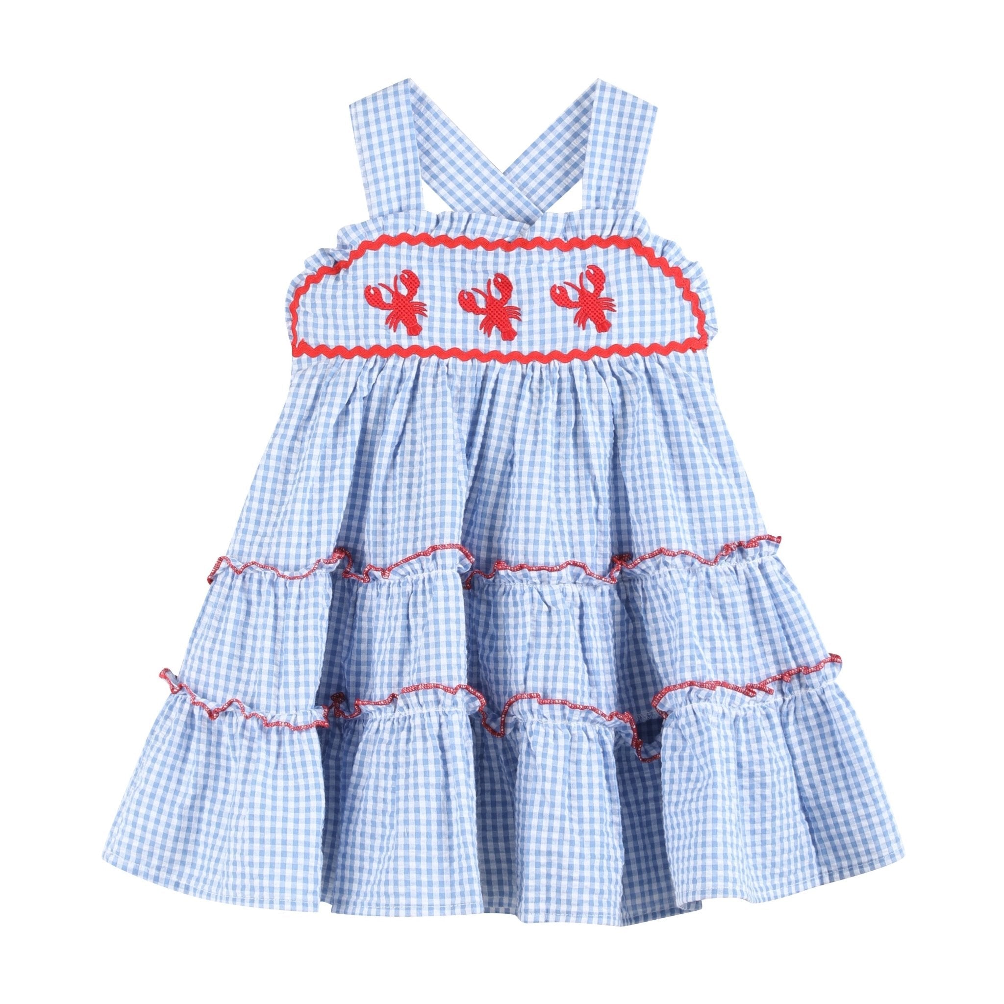 Blue Gingham Crawfish Layered Sundress