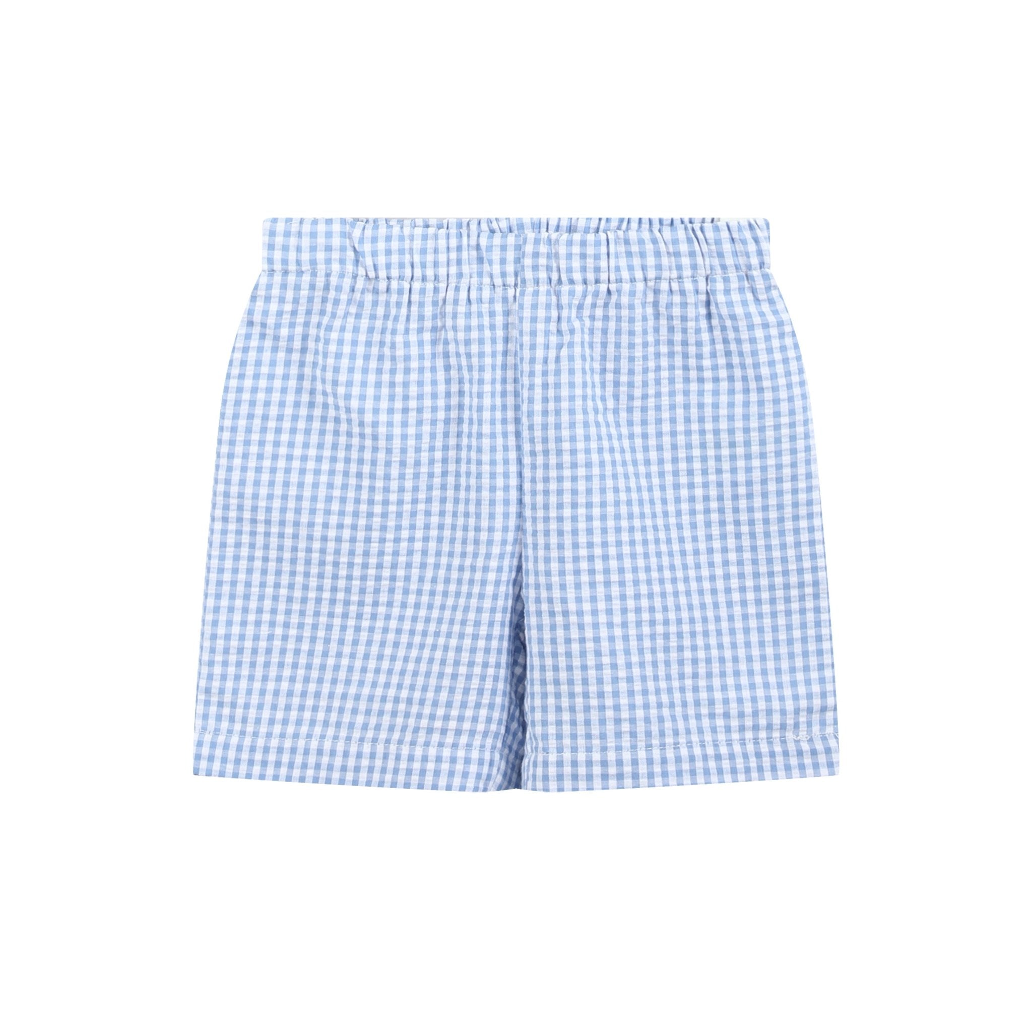 Blue Gingham Crawfish Smocked Shirt And Shorts Set