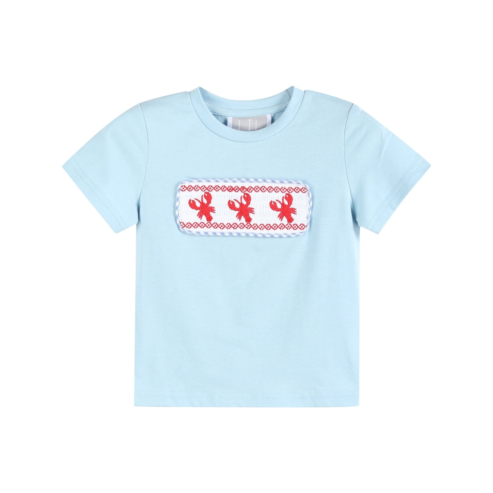 Blue Gingham Crawfish Smocked Shirt And Shorts Set