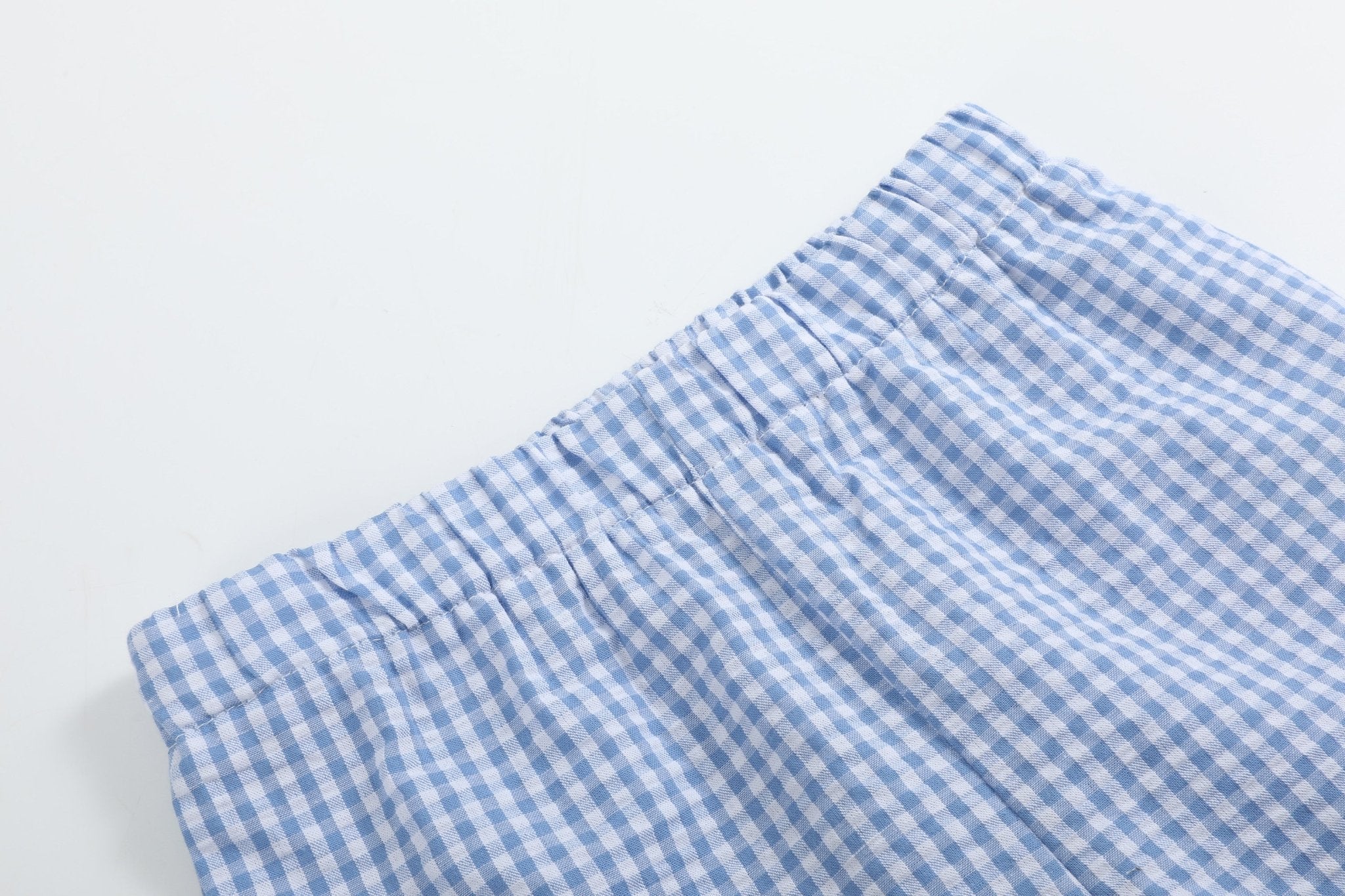 Blue Gingham Crawfish Smocked Shirt And Shorts Set