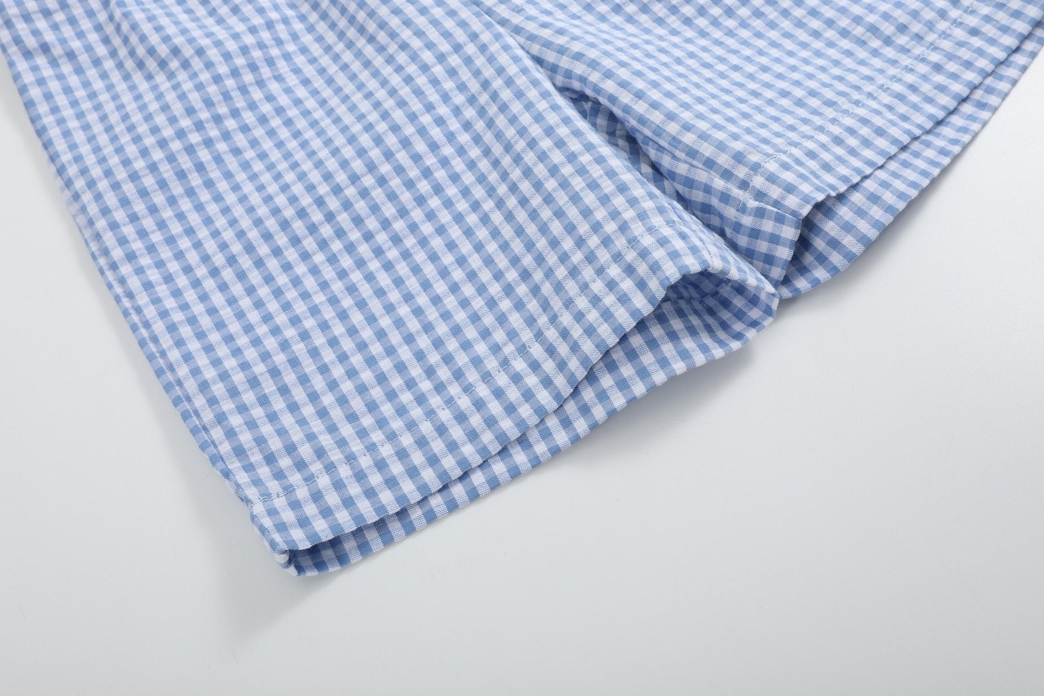 Blue Gingham Crawfish Smocked Shirt And Shorts Set
