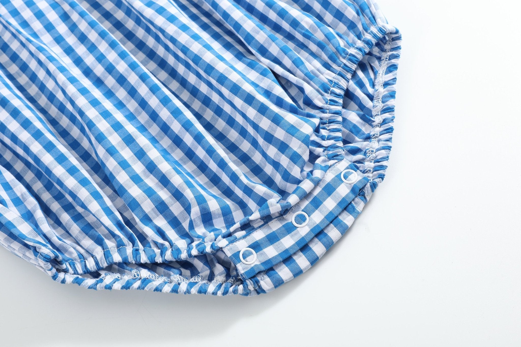 Blue Gingham Pumpkin Smocked Ruffle Romper