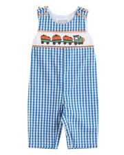 Blue Gingham Pumpkin Train Smocked Longalls