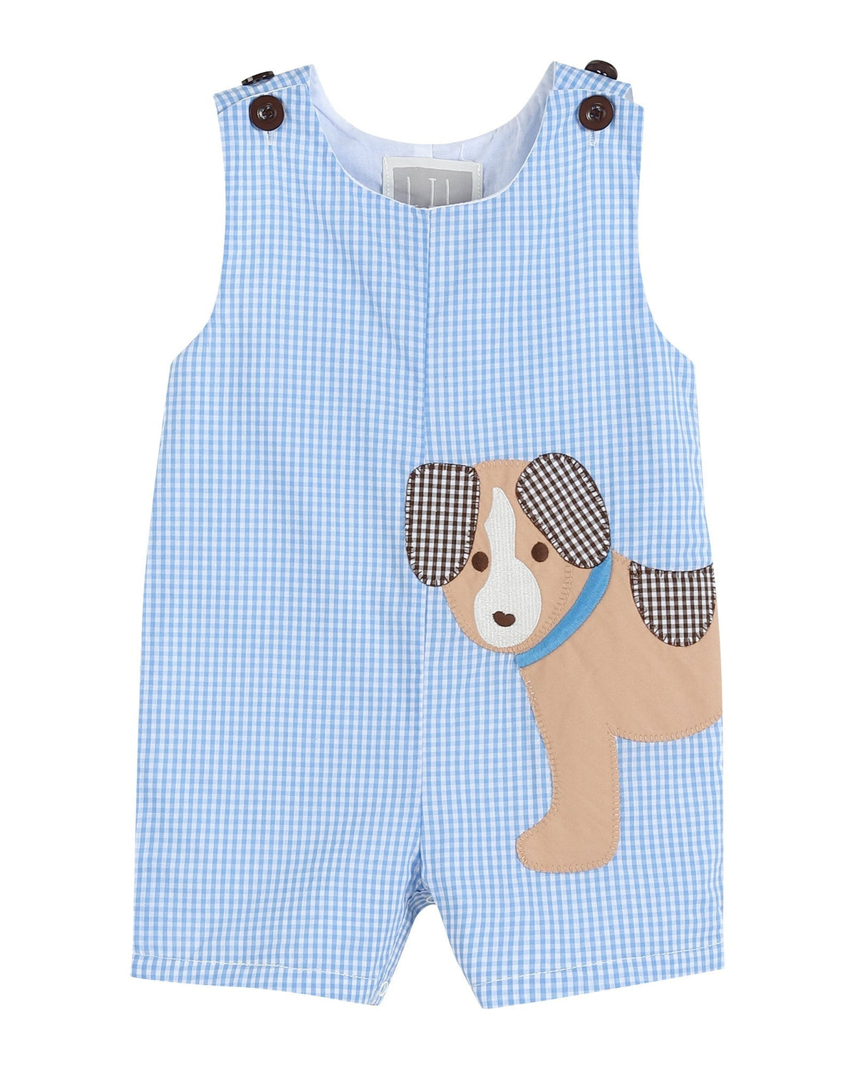 Blue Gingham Puppy Shortalls