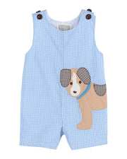 Blue Gingham Puppy Shortalls