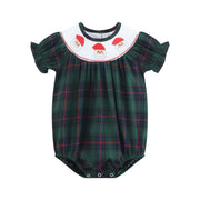Blue, Green Red Plaid Christmas Santa Smocked Bubble Romper