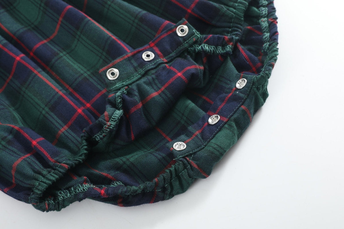 Blue, Green Red Plaid Christmas Santa Smocked Bubble Romper