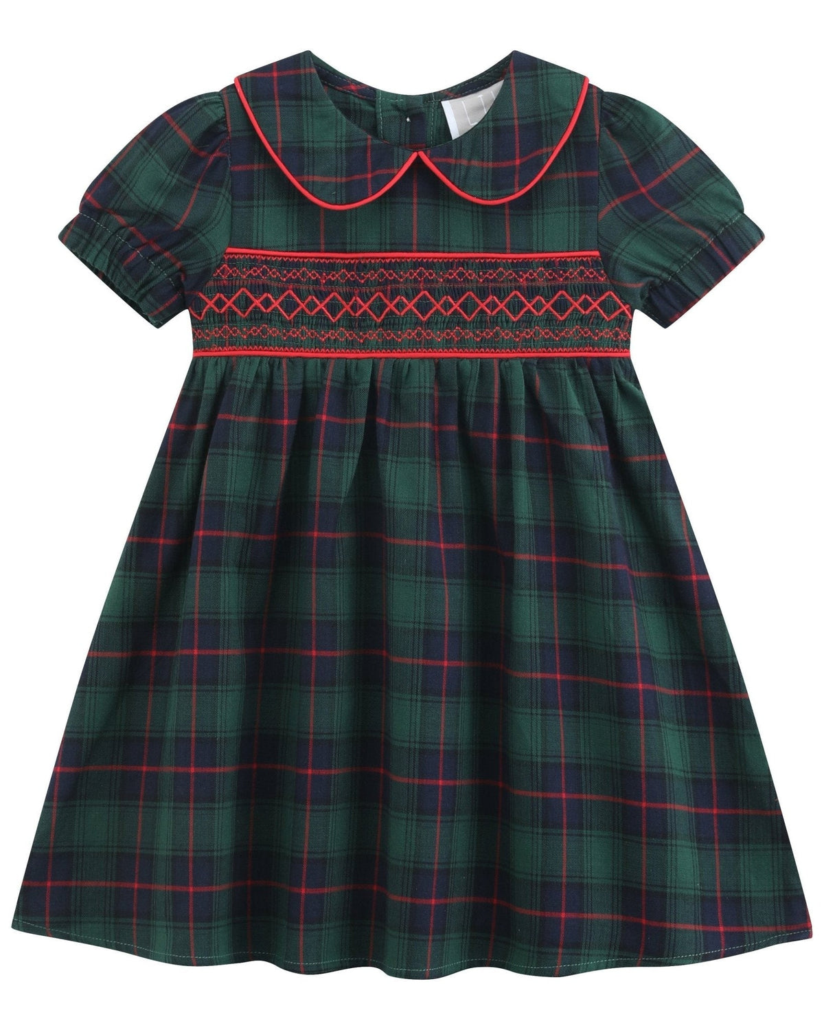 Blue, Green Red Plaid Smocked Collared Dress