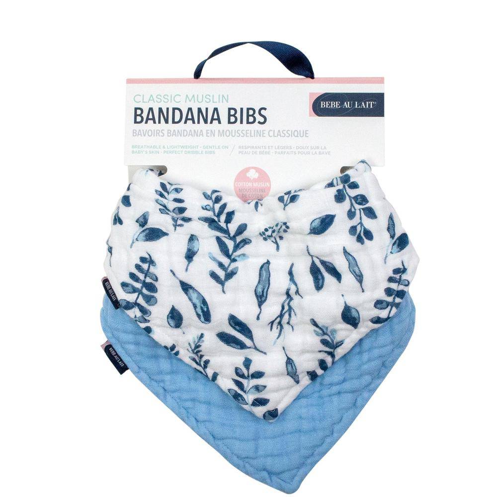 Blue Leaves + Cornflower Bandana Bib Set