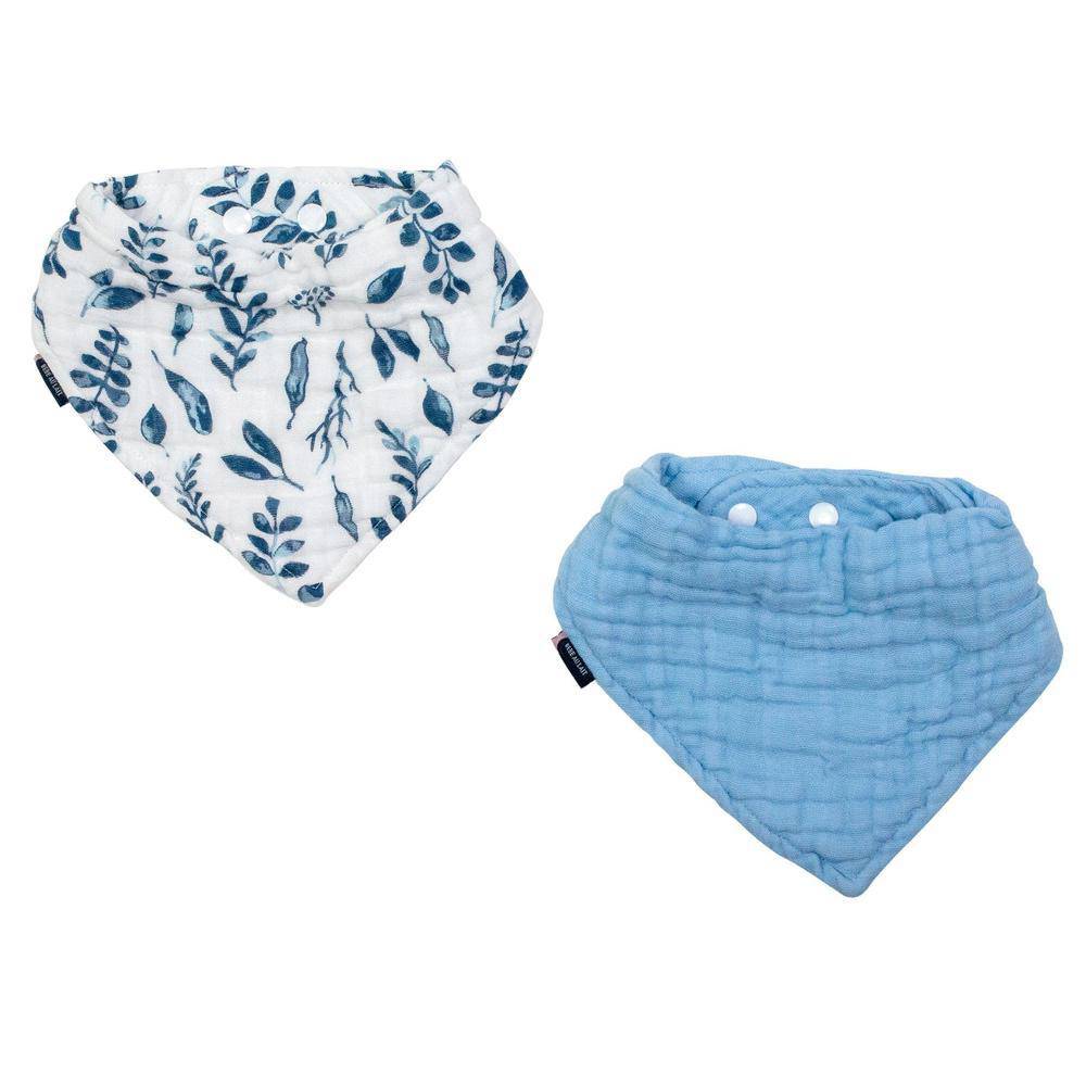 Blue Leaves + Cornflower Bandana Bib Set