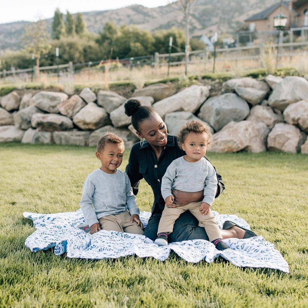 Blue Leaves + Cornflower Premium Cotton Snuggle Blanket