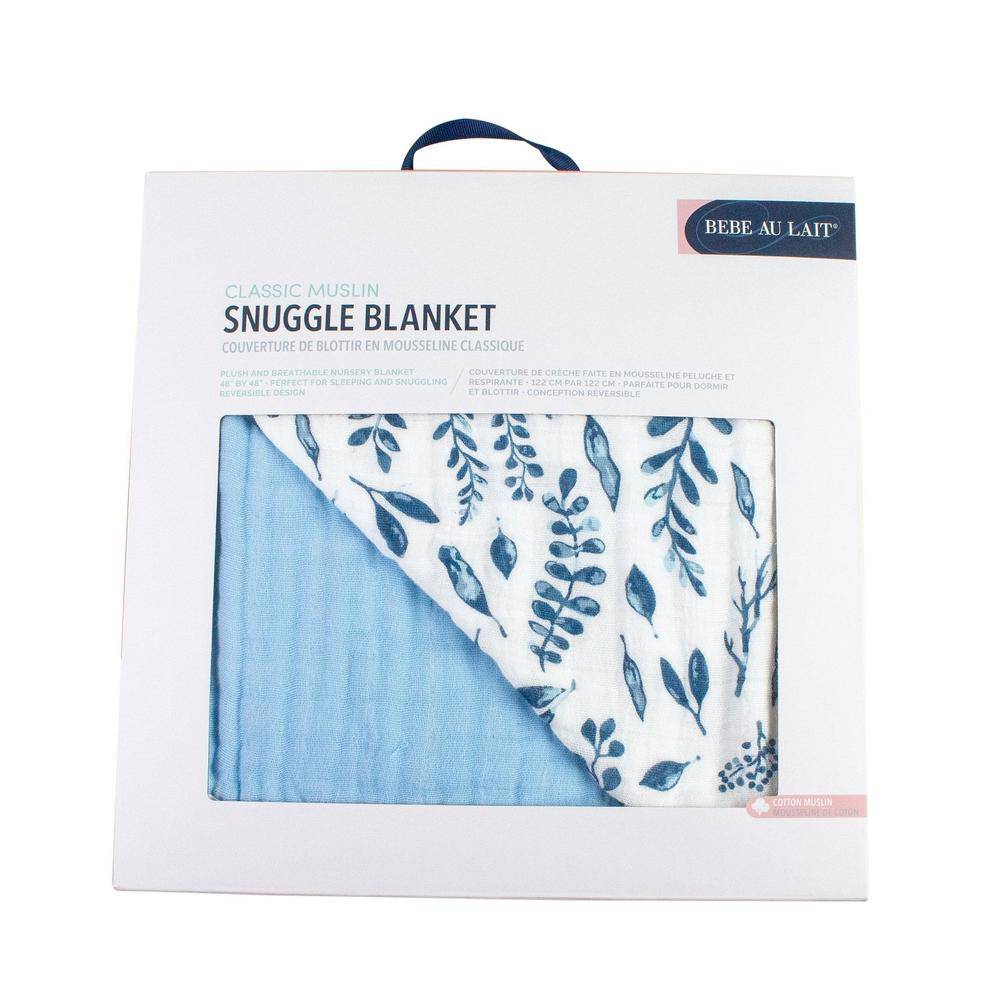 Blue Leaves + Cornflower Premium Cotton Snuggle Blanket