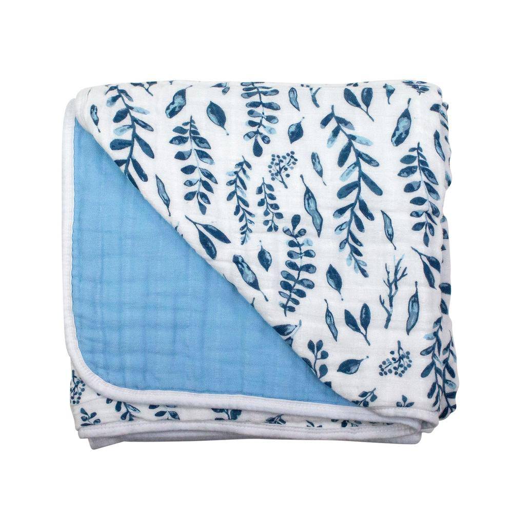 Blue Leaves + Cornflower Premium Cotton Snuggle Blanket
