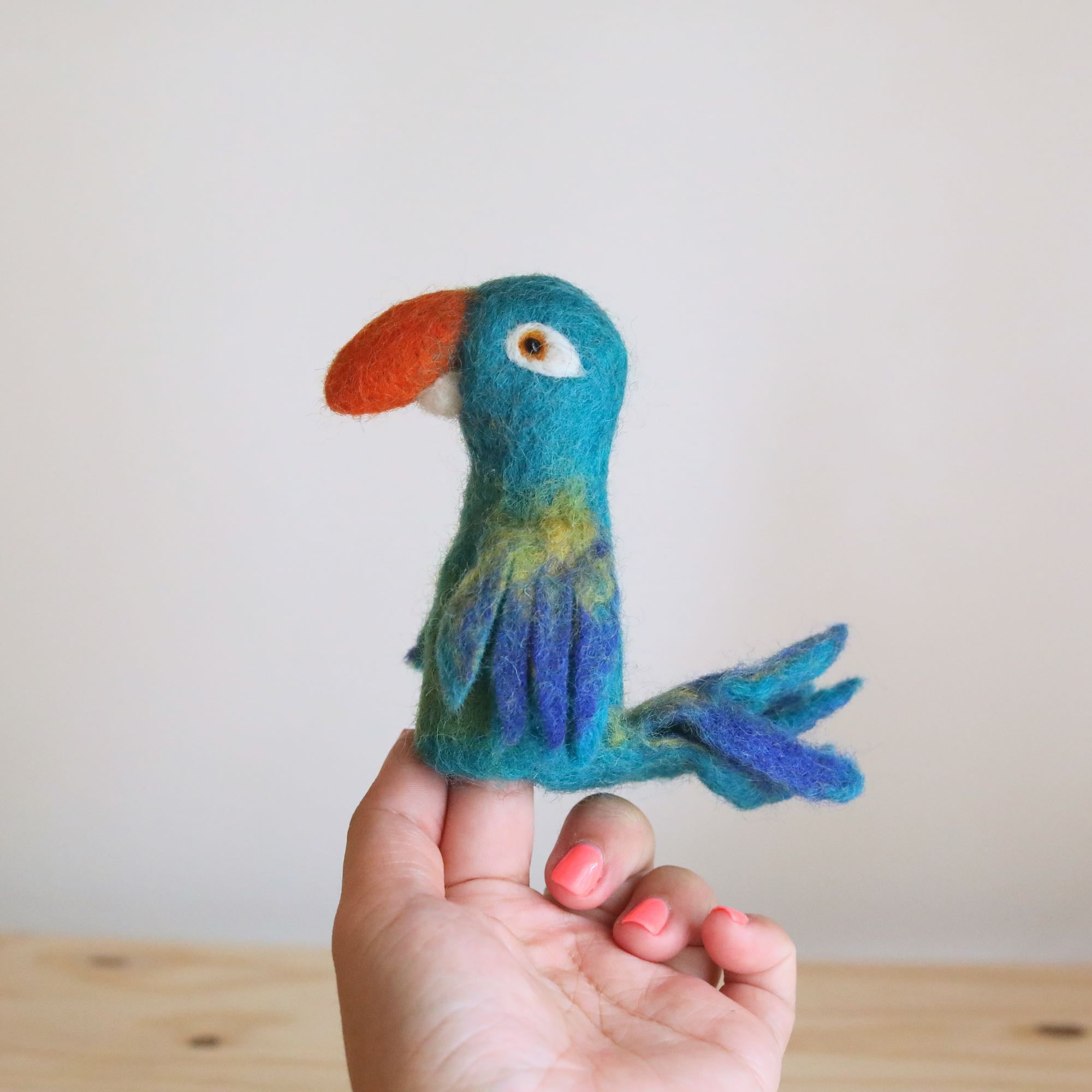Felt Finger Puppet - Parrot / Macaw / Blue