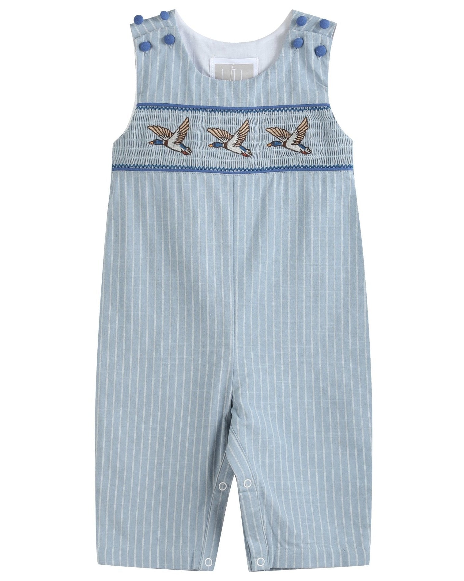 Blue Pinstripe Mallard Duck Smocked Longalls