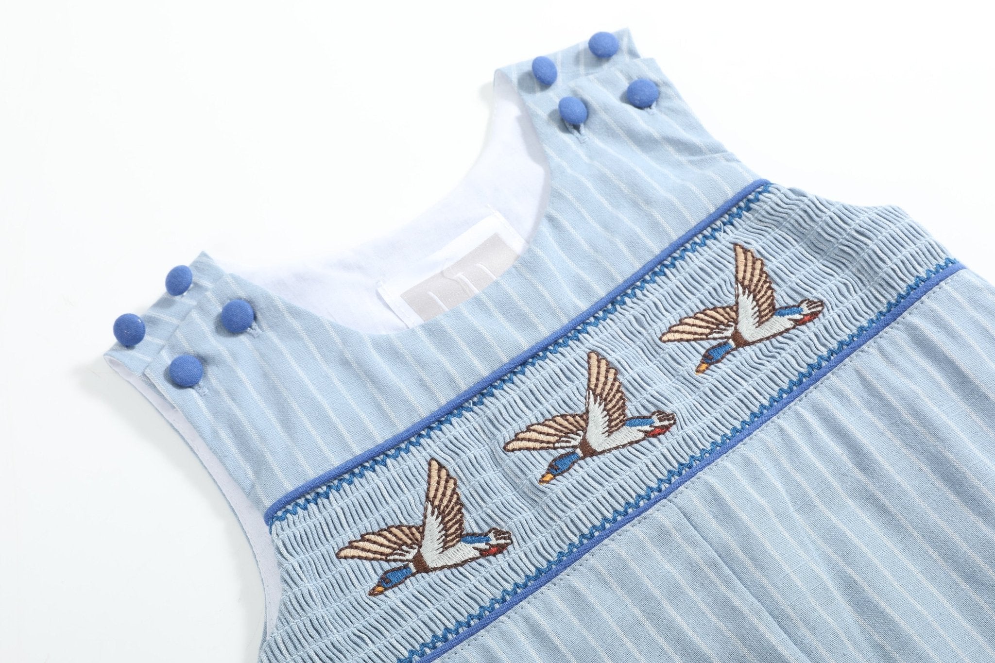 Blue Pinstripe Mallard Duck Smocked Longalls