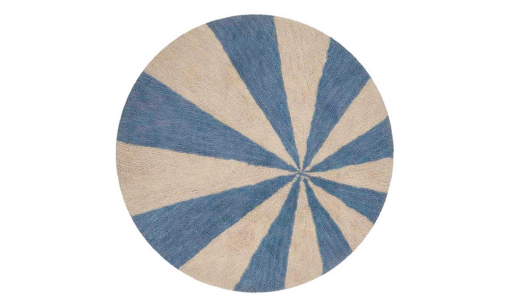 Beach Ball Washable Round Wool Rug In Blue