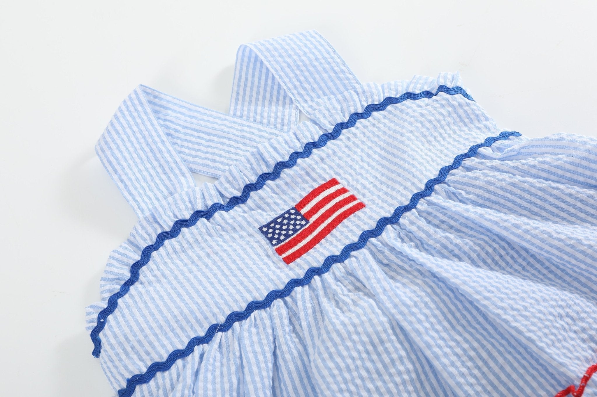Blue Seersucker Usa Flag Layered Sundress