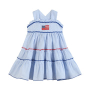 Blue Seersucker Usa Flag Layered Sundress
