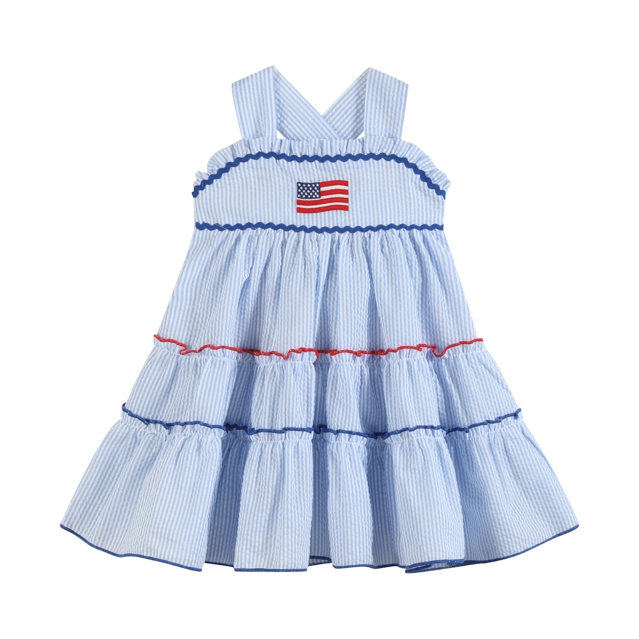 Blue Seersucker Usa Flag Layered Sundress