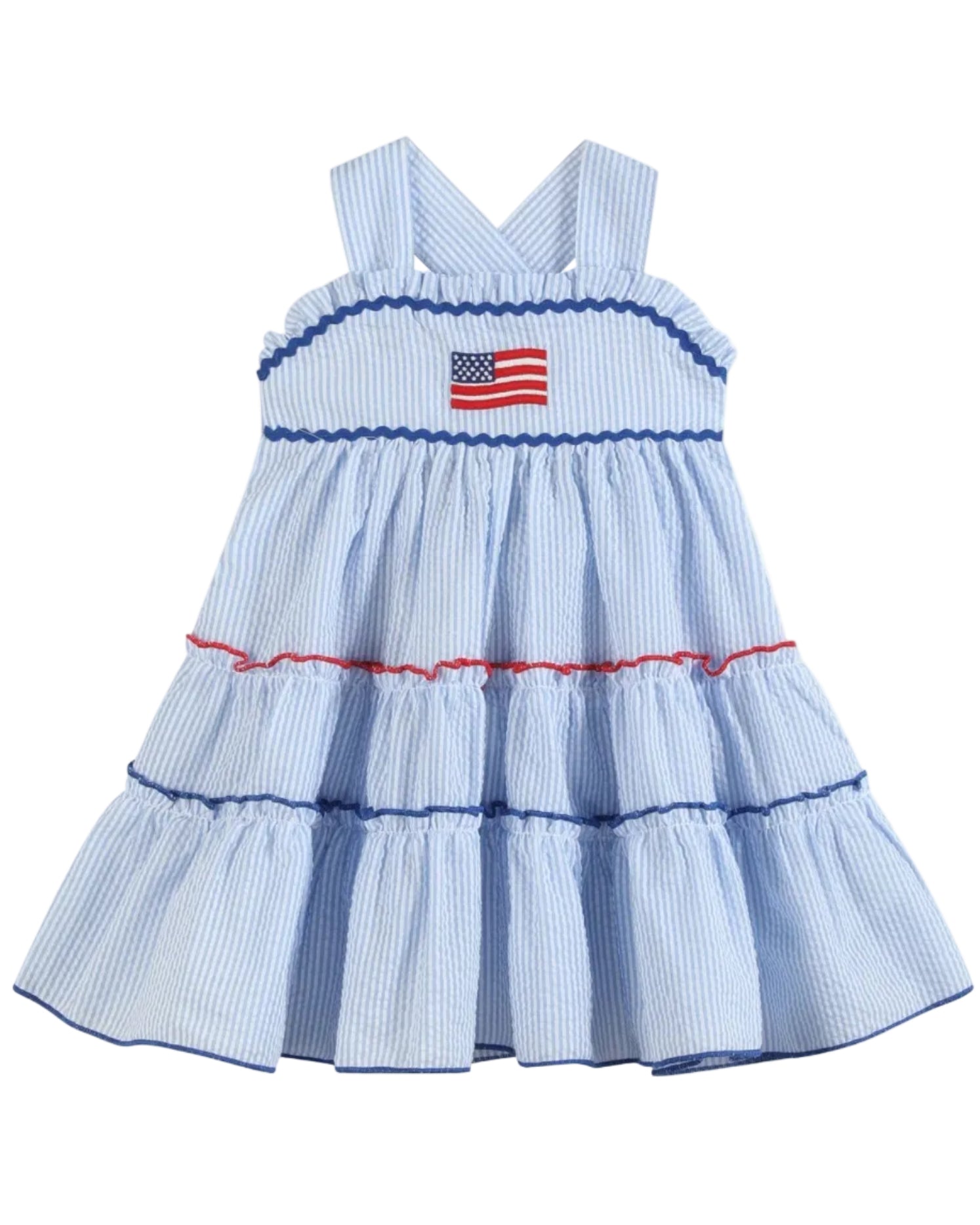 Blue Seersucker Usa Flag Layered Sundress