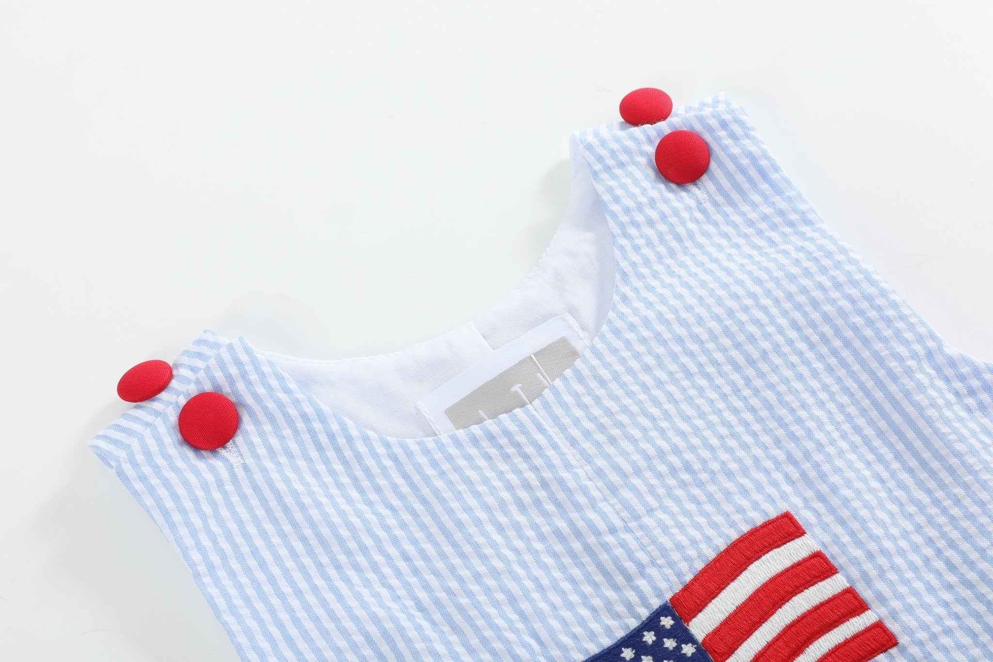 Blue Seersucker Usa Flag Shortalls