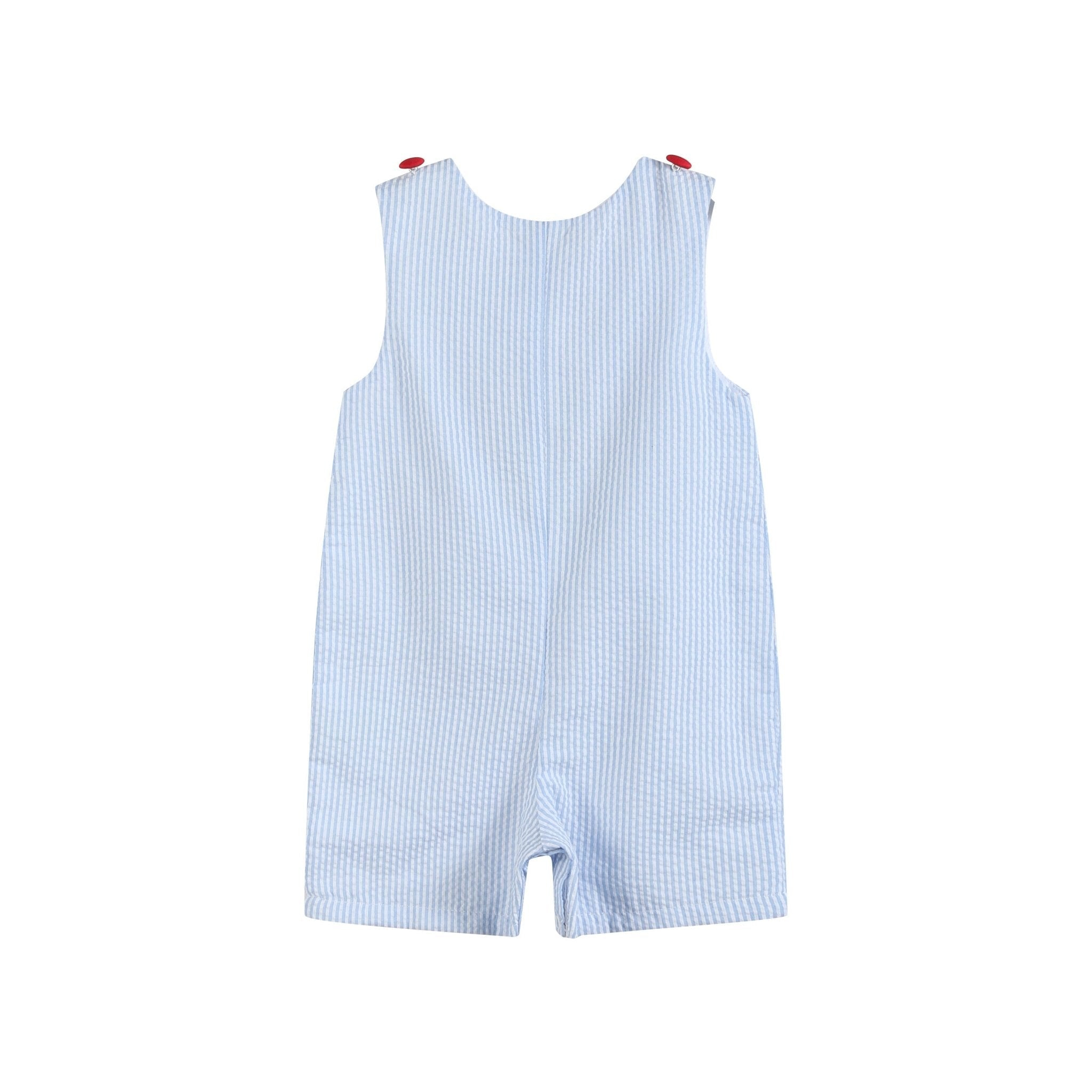 Blue Seersucker Usa Flag Shortalls