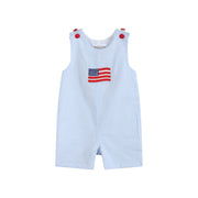 Blue Seersucker Usa Flag Shortalls