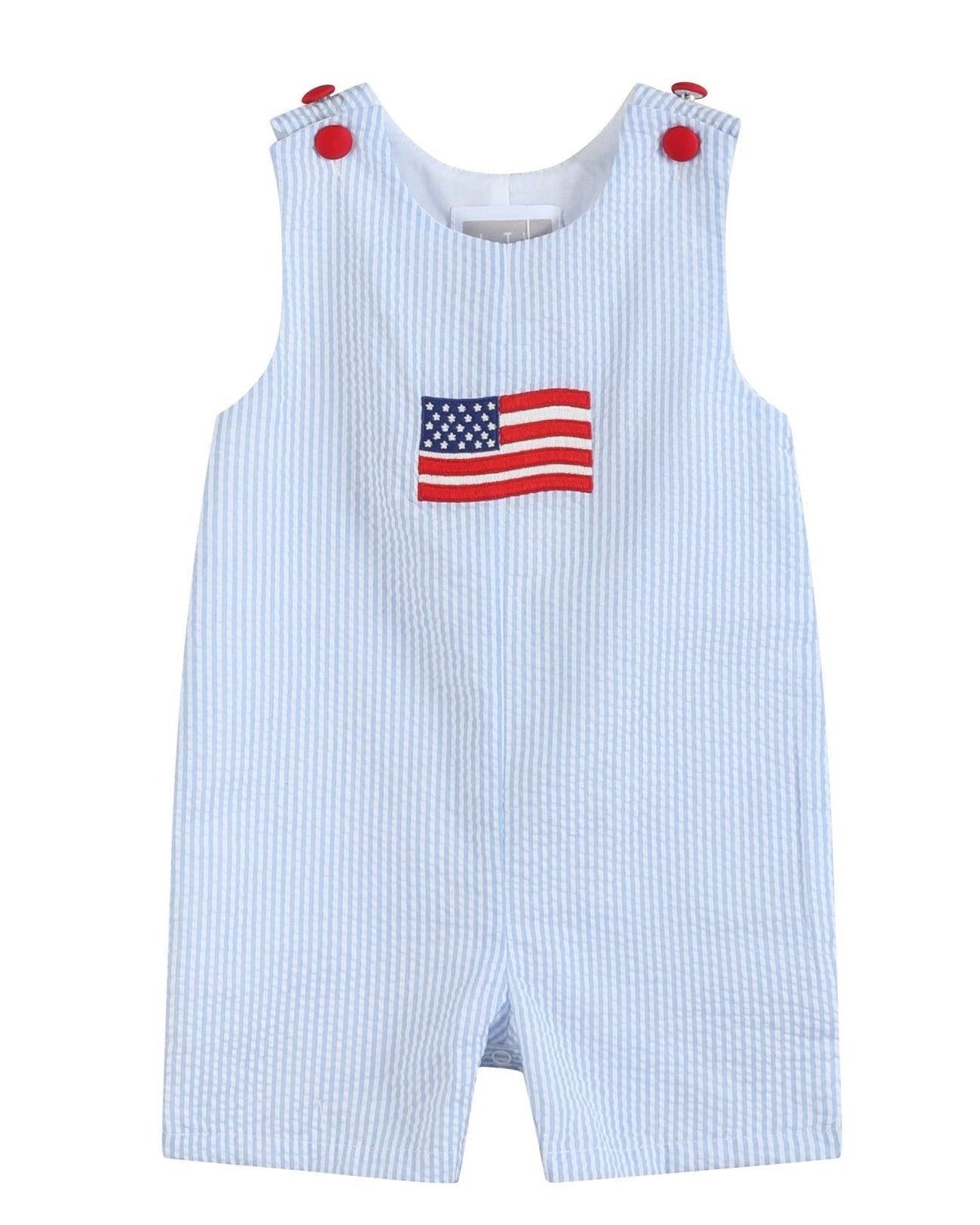Blue Seersucker Usa Flag Shortalls