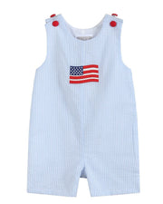 Blue Seersucker Usa Flag Shortalls