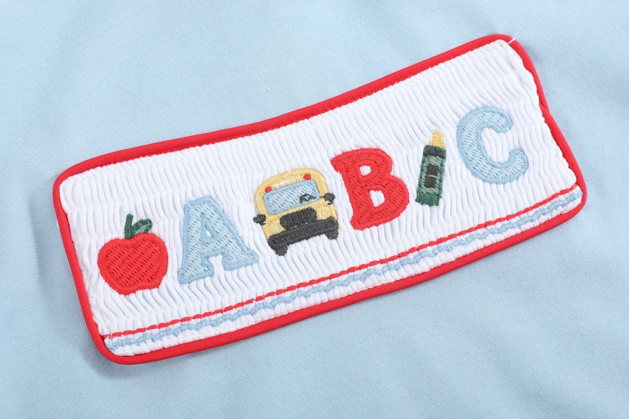 Blue Smocked Abc School Shirt And Shorts Set