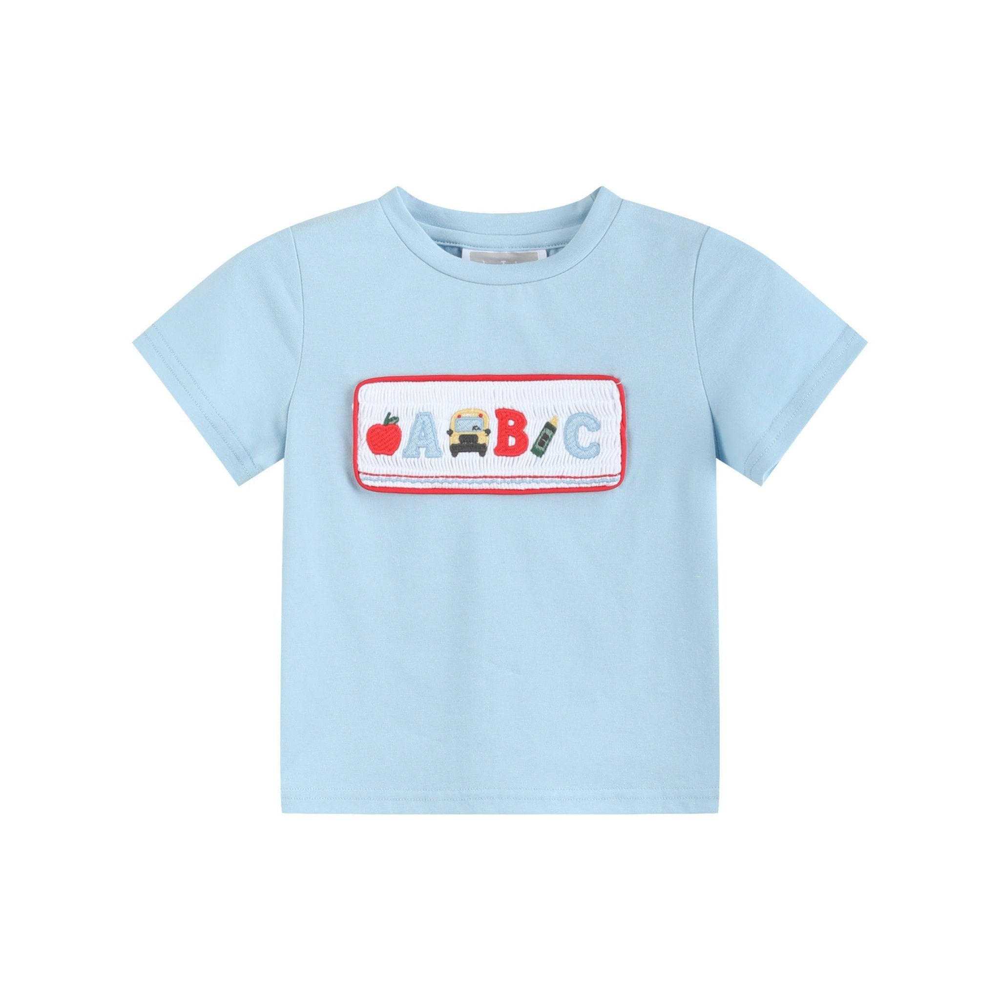 Blue Smocked Abc School Shirt And Shorts Set