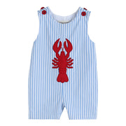 Blue Striped Crawfish Applique Shortalls