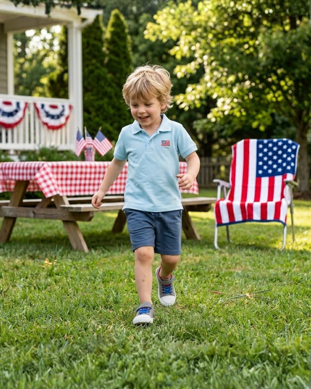 Blue Usa Flag Polo Shirt