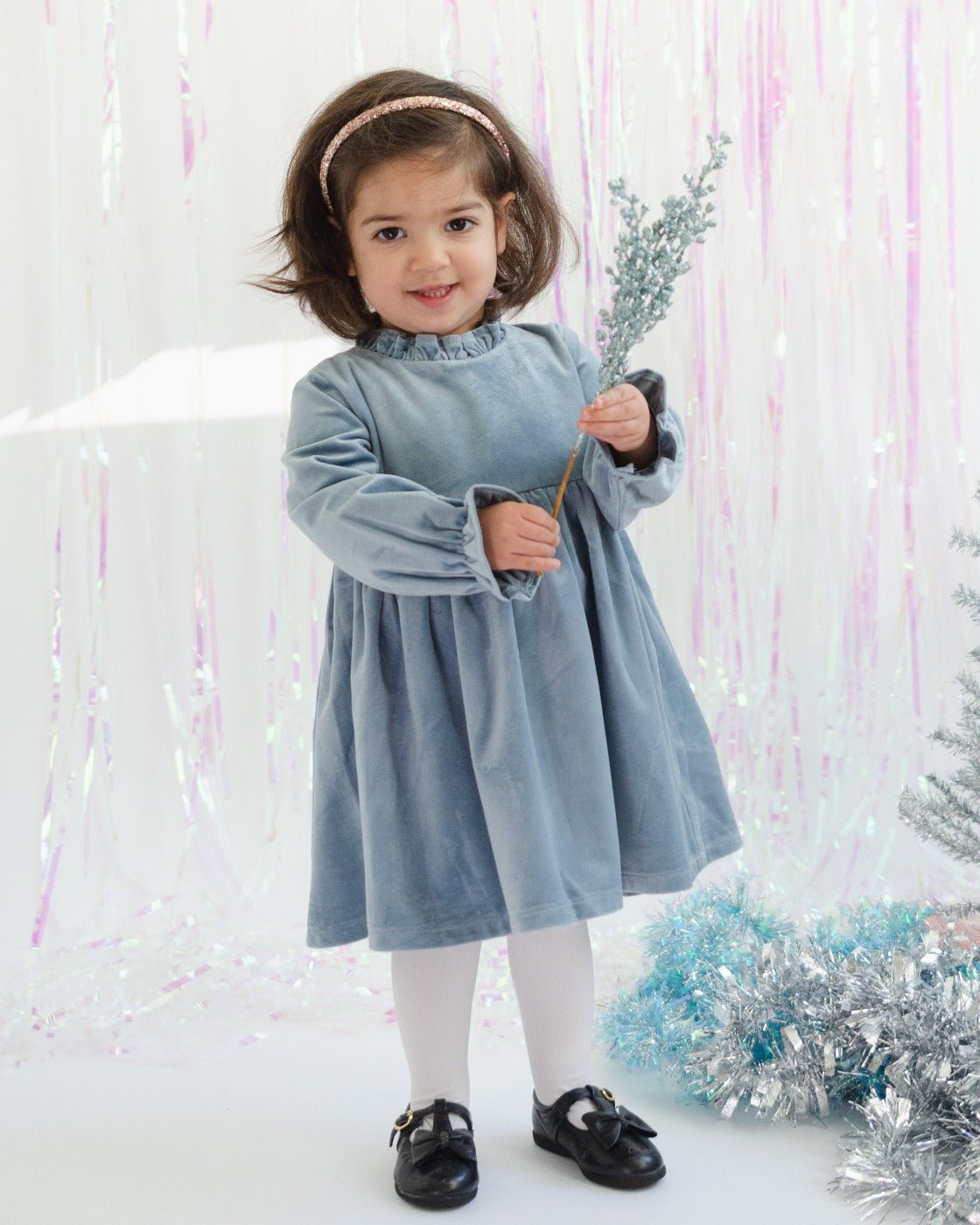 Girls Blue Christmas Dress In Velvet