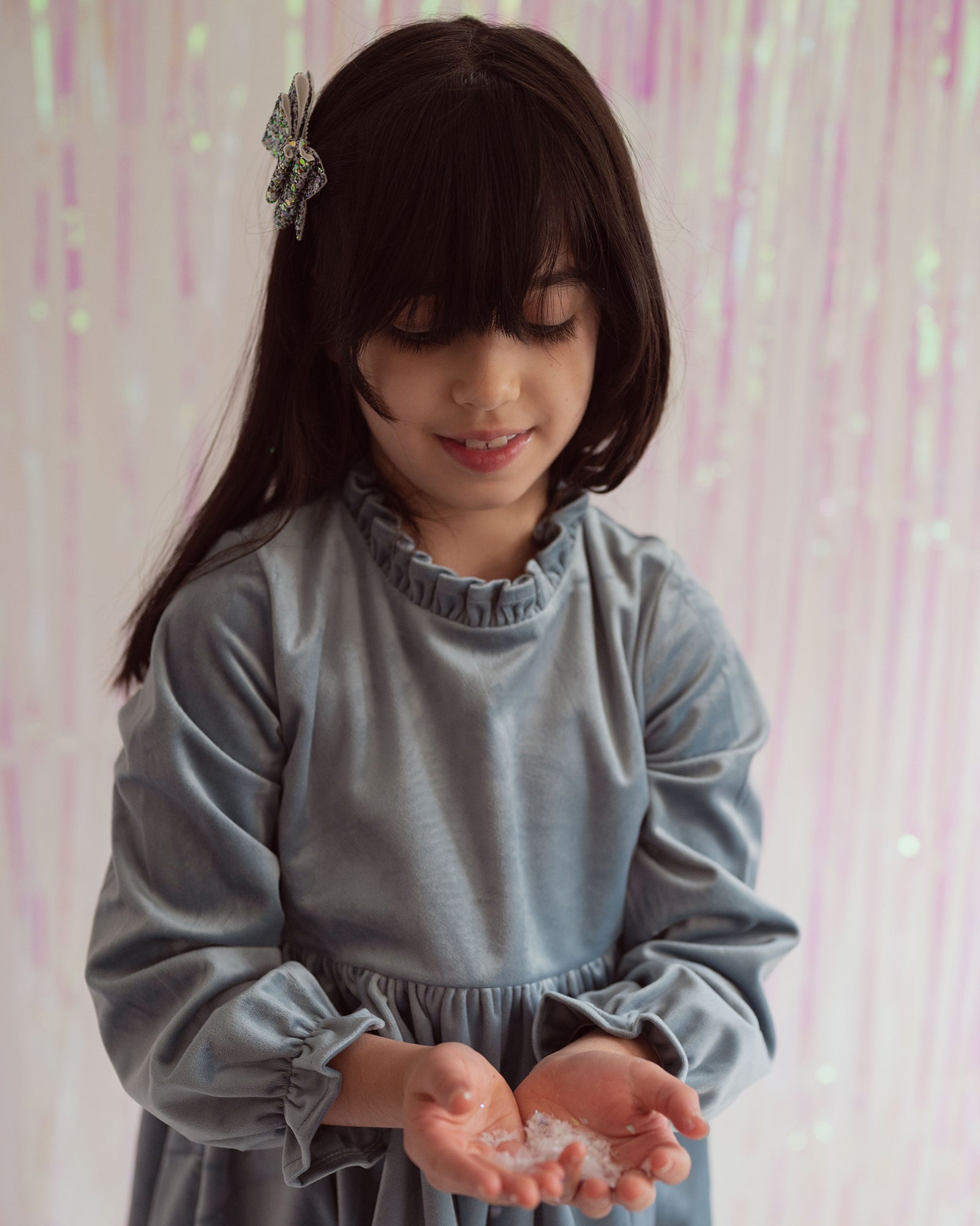 Girls Blue Christmas Dress In Velvet