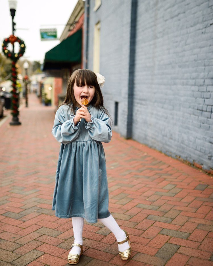 Girls Blue Christmas Dress In Velvet