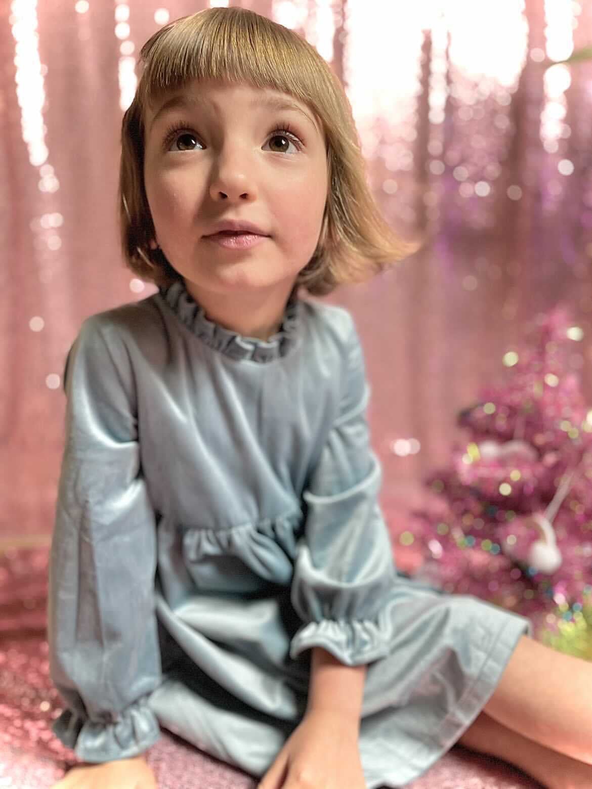 Girls Blue Christmas Dress In Velvet