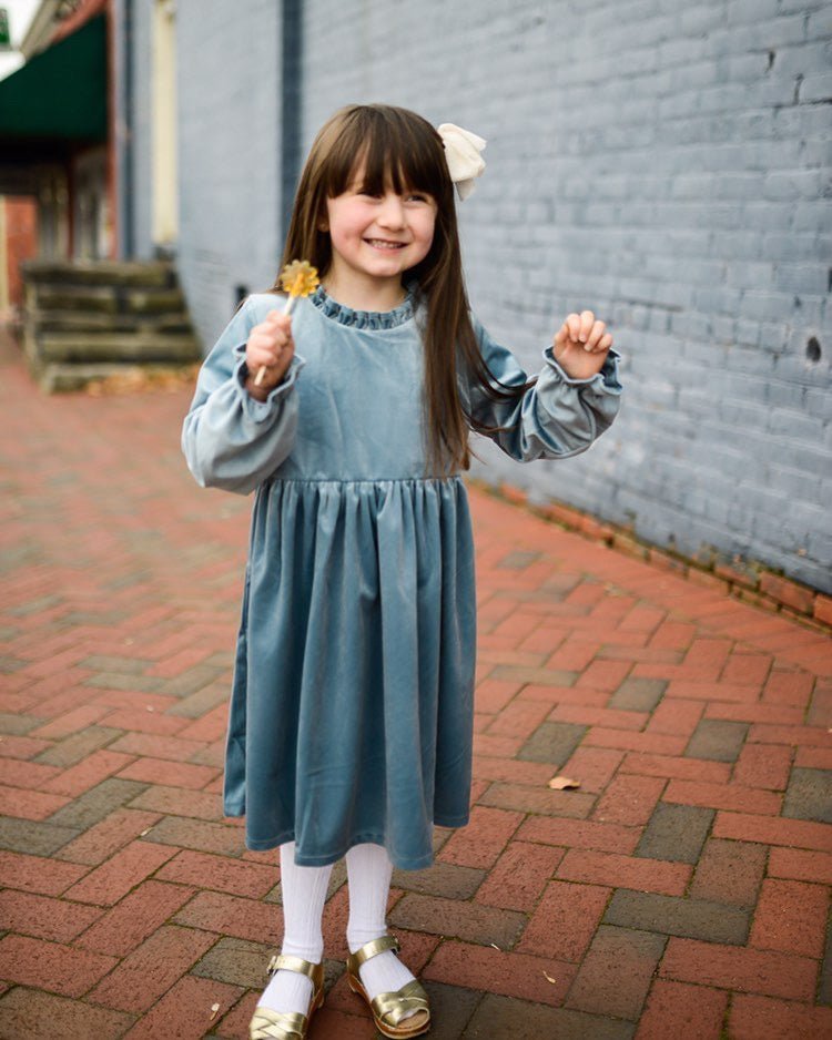 Girls Blue Christmas Dress In Velvet