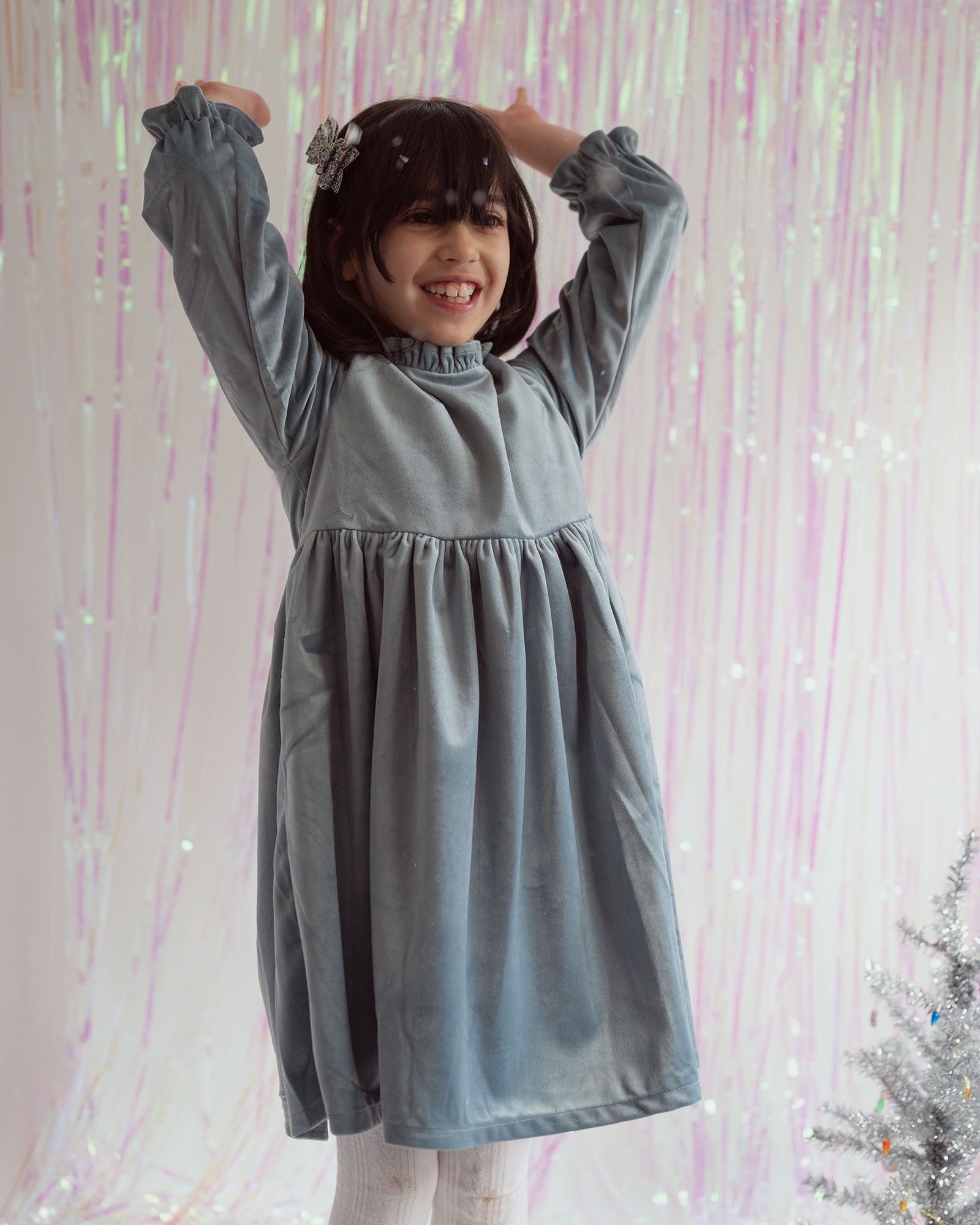 Girls Blue Christmas Dress In Velvet