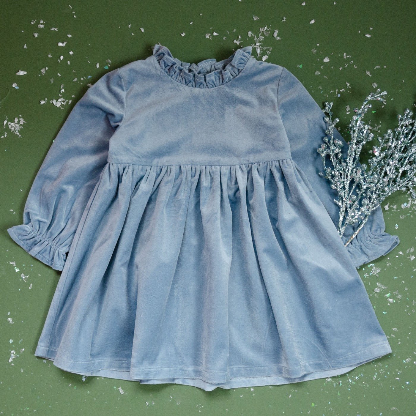 Girls Blue Christmas Dress In Velvet