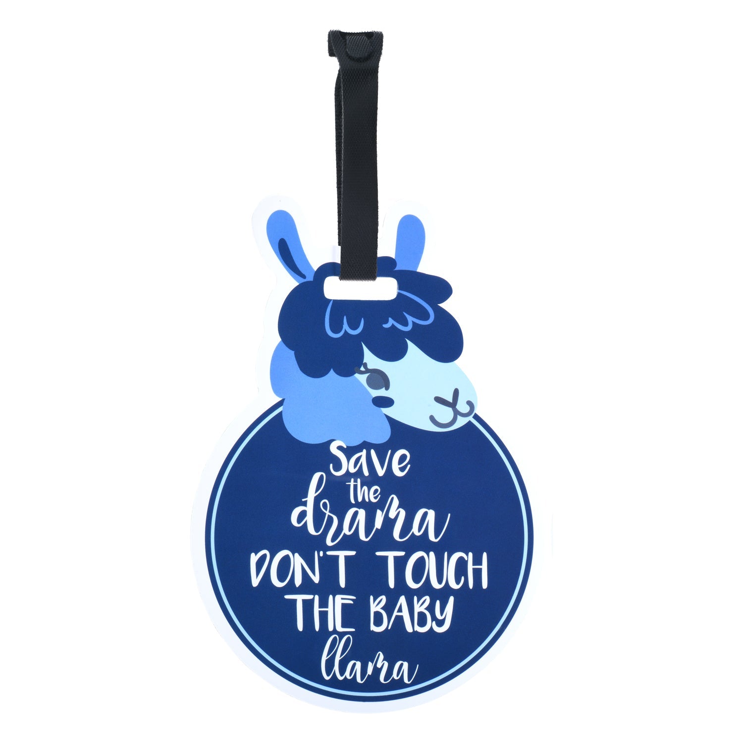 Blue Llama No Touching Baby Car Seat Tag